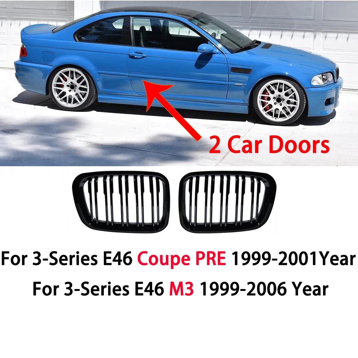 E46 Grille Front Kidney Grill For BMW 3 Series 2002-2005 E46 4-Door 320i 325i 325xi 330i 330xi Double Slats Black Grill