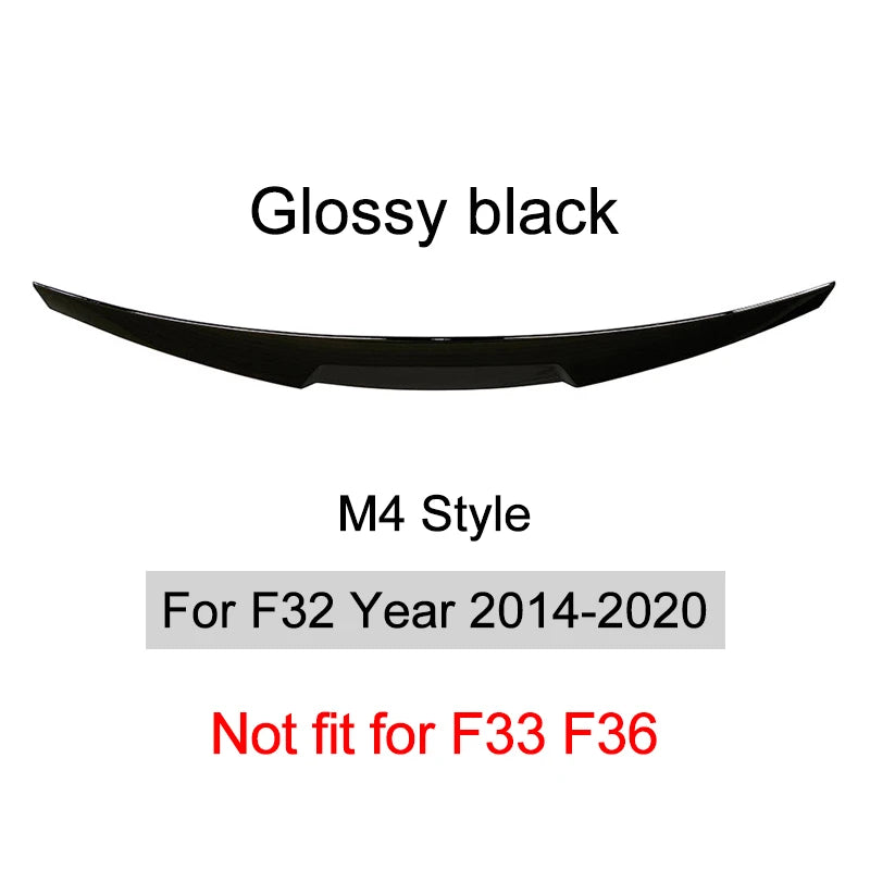 For BMW 4 Series F32 F33 F36 2014-2020 Carbon Fiber Rear Bumper Lip Trunk Spoiler  MP M4 PSM Style Wing Tail Kit Gloss Black