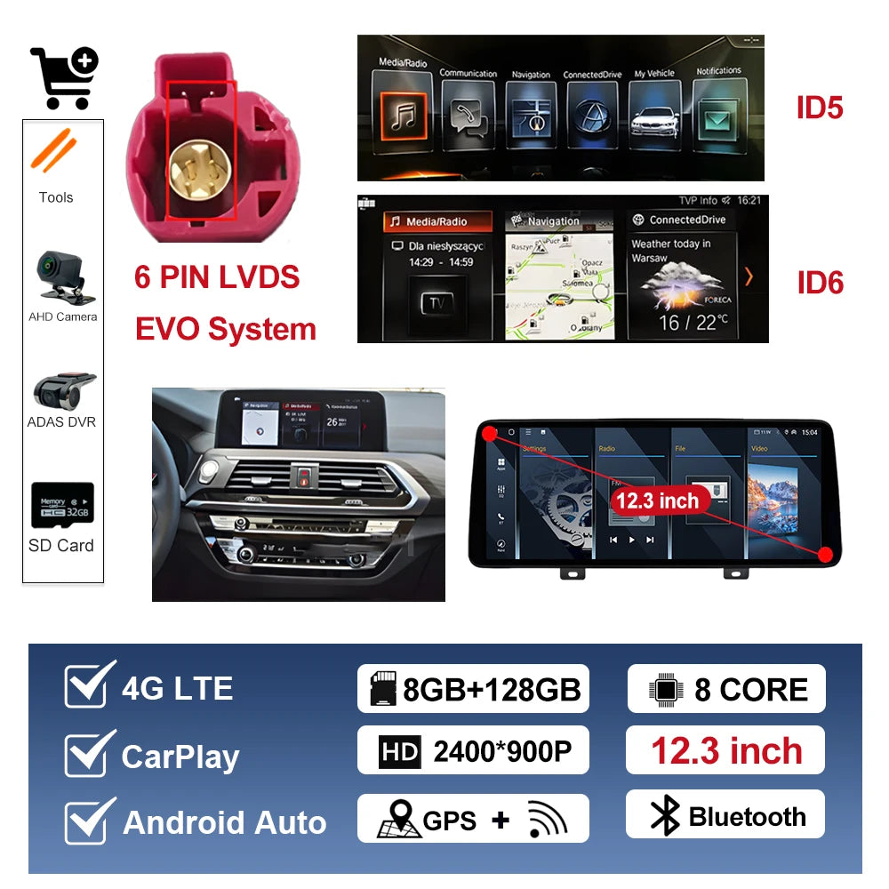 Android OS for BMW X3 G01 X4 G02 2018 - 2020 EVO System Car Radio Video Player Carplay DSP Stereo 12.3 inch Touch Screen 4G WiFi