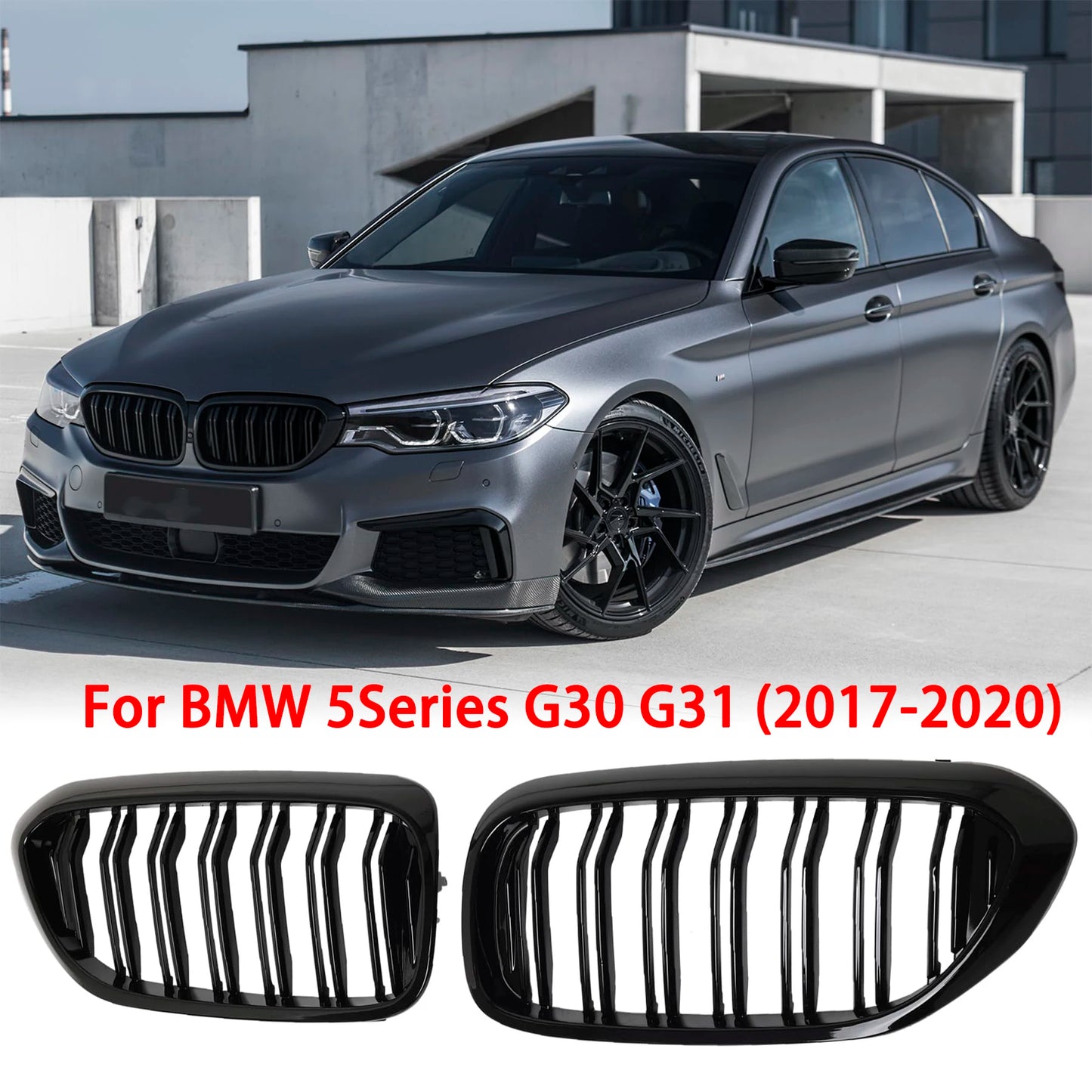 Glossy Black Car Front Kidney Grille Grill For BMW 5 Series M5 G30 G31 G38 520i 530i 540i 2017-2020 2-Slat Front Bumper Grill