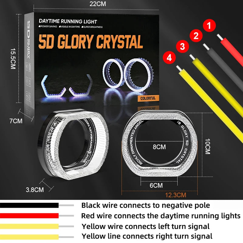 2.5/3" Symphony Led Angel Eyes Headlight RGB LED Halo Ring Light 5D APP Control DRL Daytime Running Light With Turn Signal Light