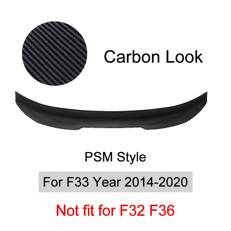 For BMW 4 Series F32 F33 F36 2014-2020 Carbon Fiber Rear Bumper Lip Trunk Spoiler  MP M4 PSM Style Wing Tail Kit Gloss Black