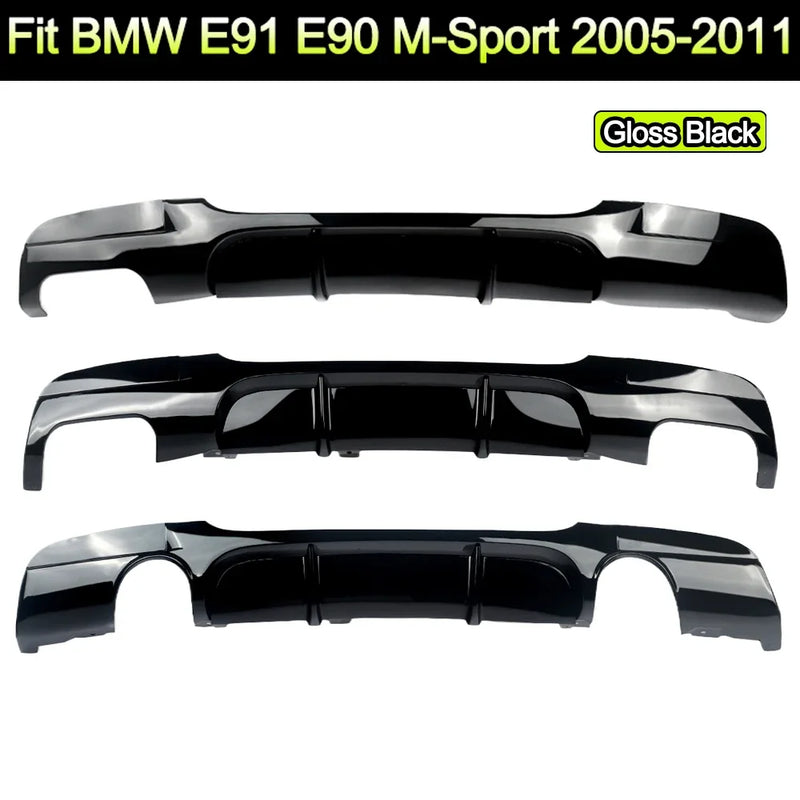 Gloss black performance-style rear diffuser for BMW E90 and E91 M Sport