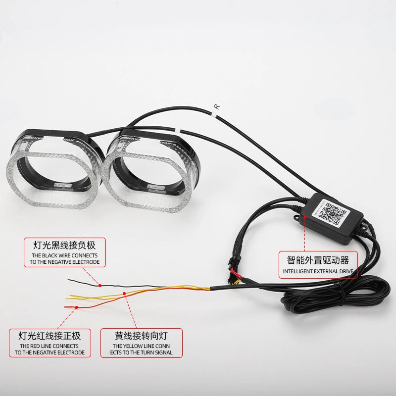 2.5/3" Symphony Led Angel Eyes Headlight RGB LED Halo Ring Light 5D APP Control DRL Daytime Running Light With Turn Signal Light
