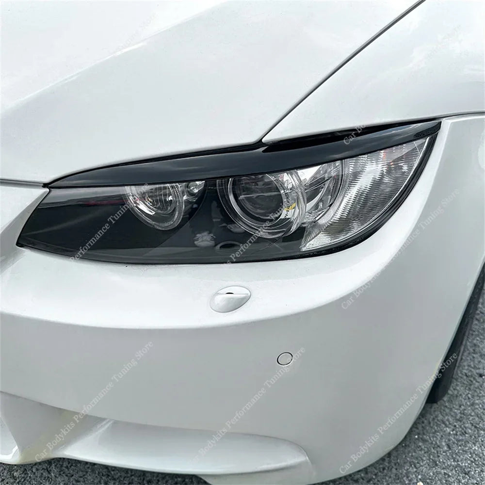 For BMW E92 E93 2Pcs ABS Gloss Headlight Evil Eyebrows Eyelids 3 Series 325i 330i 330d 335i 335d Pre-LCI 3D Stickers Tuning