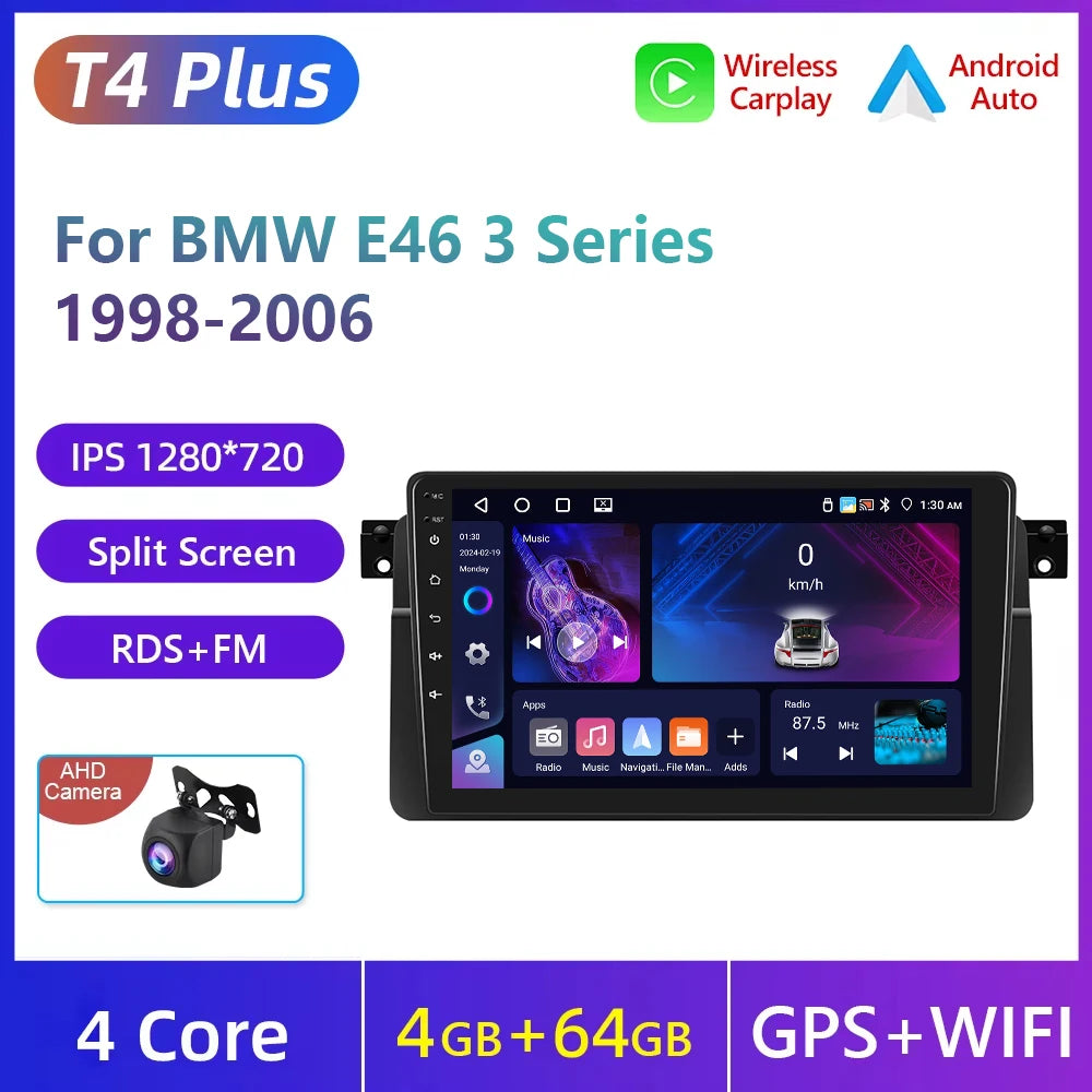 Podofo Wireless Carplay Android Auto Car Radio For BMW E46 1999-2005 Car Intelligent Systems 2din Car Multimedia Player