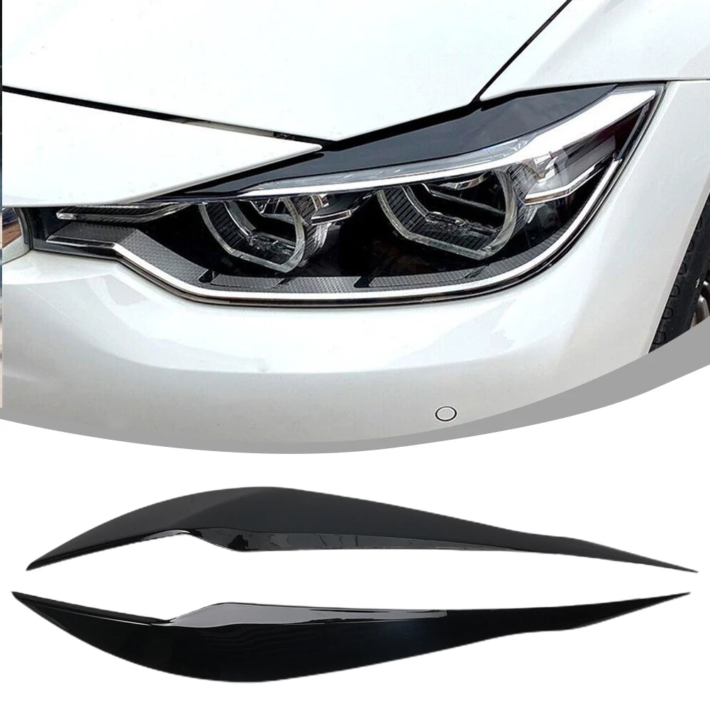 2Pcs Car Headlight Lamp Eyebrows Cover Trim Stickers For BMW 3 Series F30 F35 2013-2018 Gloss Black Car Eyelids Lids ABS Carbon