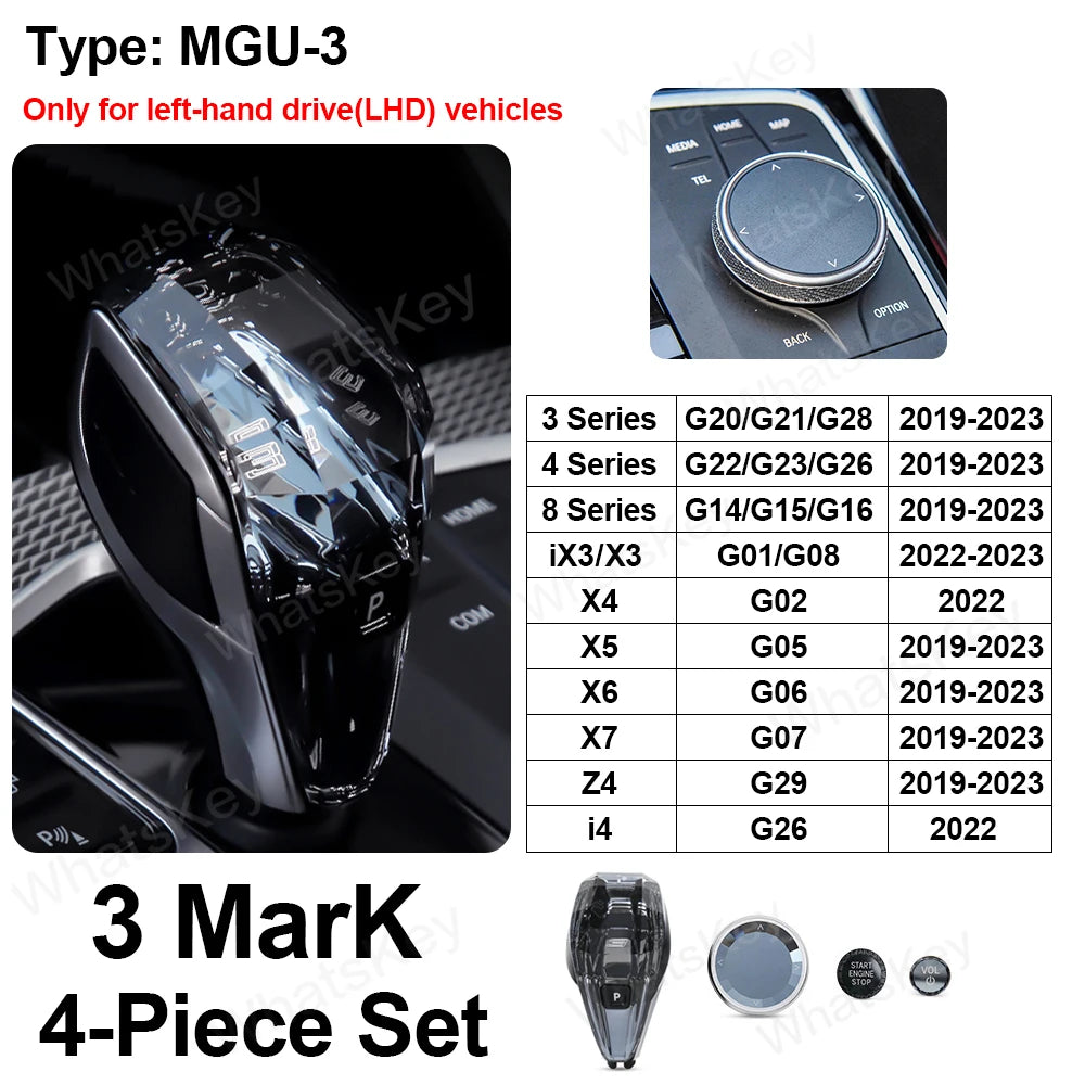 4 Piece Set Crystal Gear Shift Knob Lever For BMW G20 G21 iX3 G08 X3 G01 X6 G06 X7 G07 X5 G05 Automatic Crystal Gear Handle