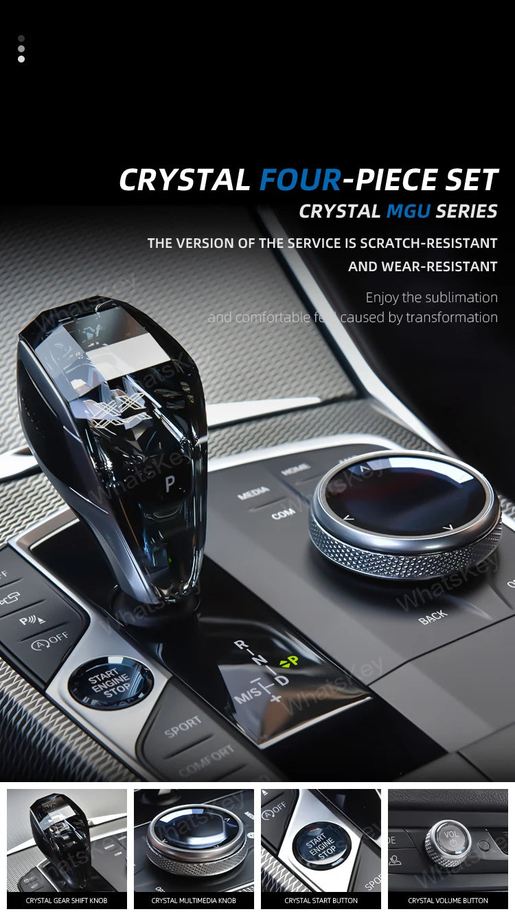 4 Piece Set Crystal Gear Shift Knob Lever For BMW G20 G21 iX3 G08 X3 G01 X6 G06 X7 G07 X5 G05 Automatic Crystal Gear Handle