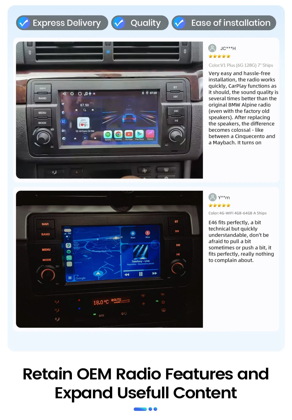 Junsun 7" Wireless CarPlay Android Auto Car Radio for BMW E46 M3 318 320 325 330 335 Multimedia Wireless Apple CarPlay Smart Intelligent Systems IPS Touch Screen Stereo Video Player 2 Din Autoradio Head Unit Navigation BT GPS