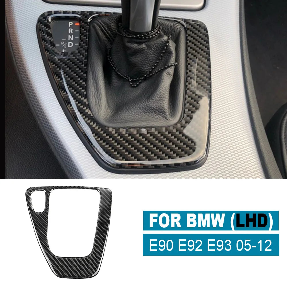 Car Gear Shift Panel Knob Cover Real Carbon Fiber Auto Box Interior Stickers For BMW 3 Series E90 E92 E93 2005-2012 New