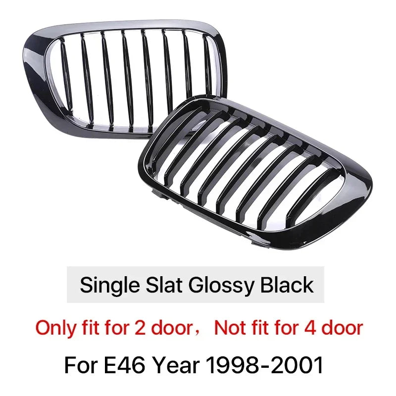 For BMW 3-Series E46 Grill 1998-2001 2/4 Doors Car Front Kidney Grill 318i 320i 325i 330i Gloss Black Racing Grille Accessories
