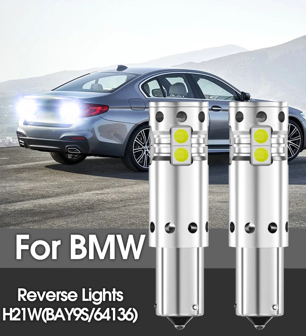 2pcs LED Backup Light Blub Reverse Lamp H21W BAY9S 64136 Canbus For BMW F30 F80 F31 G30 F90 F11 G31 E61 X3 G01 F97 X6 E71 E72