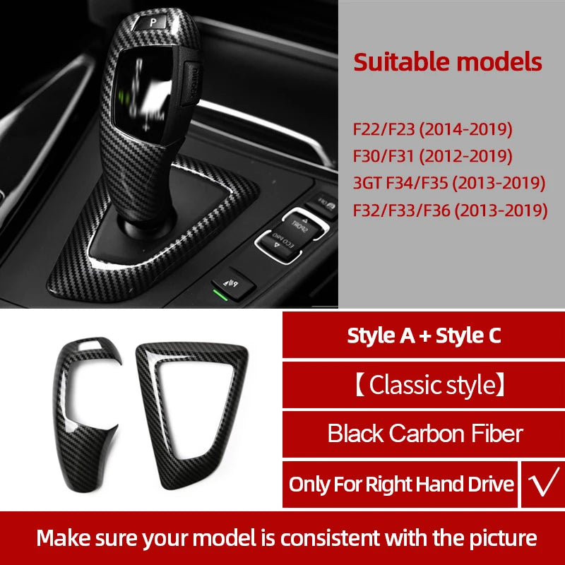 Carbon Fiber ABS For BMW F30 F20 F10 F31 F32 F36 F34 F22 X3 F25 X5 F15 Series 1 3 4 5 Car Gear Shifter Knob Cover Trim Accessory