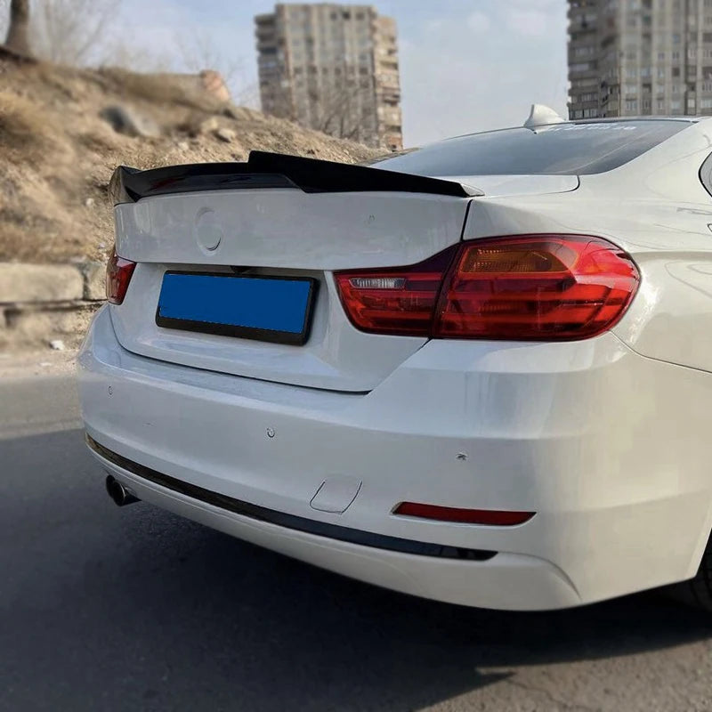 For BMW 4 Series F32 F33 F36 2014-2020 Carbon Fiber Rear Bumper Lip Trunk Spoiler  MP M4 PSM Style Wing Tail Kit Gloss Black