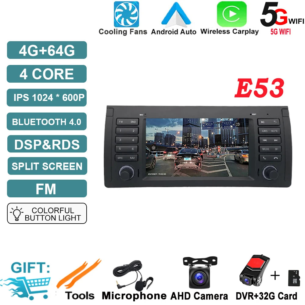 Android OS Auto Radio GPS Navigation for BMW X5 E53 5 Series E39 M5 1996-2007 DSP Car Multimedia Player Stereo WIFI Cooling Fan
