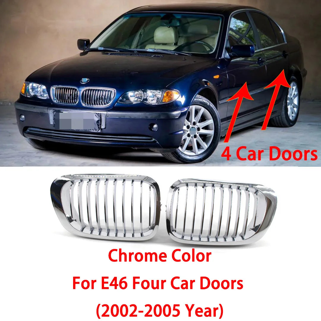 E46 Grille Front Kidney Grill For BMW 3 Series 2002-2005 E46 4-Door 320i 325i 325xi 330i 330xi Double Slats Black Grill