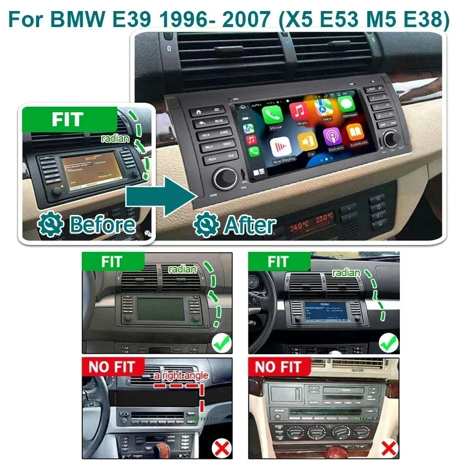Carplay Android 15 Auto Car Radio Multimedia 7'' Screen For BMW 5 Series E39 X5 E53 M5 1995-2007 2 din autoradio Stereo 4G LTE