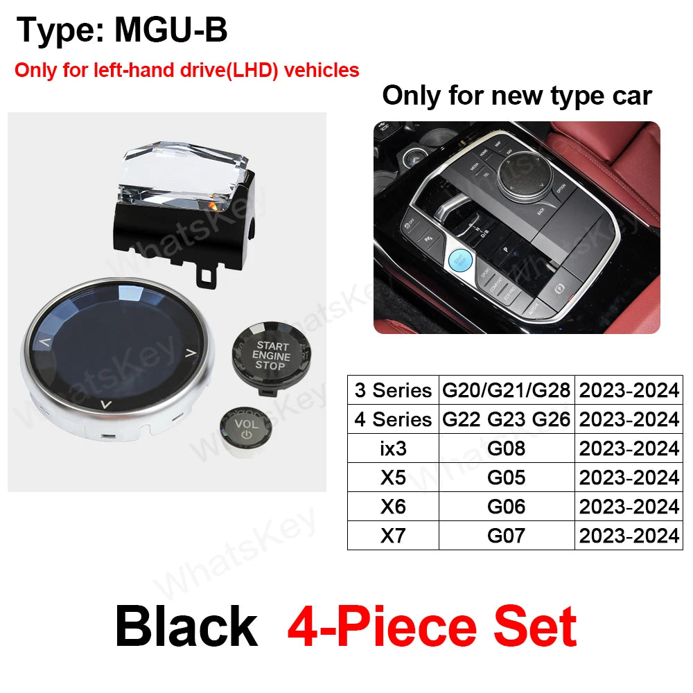 4 Piece Set Crystal Gear Paddle Shifter Knob Metal Base For BMW G20 G21 G22 G23 G26 G28 IX3 G08 X5 G05 X6 G06 X7 G07 2023 2024