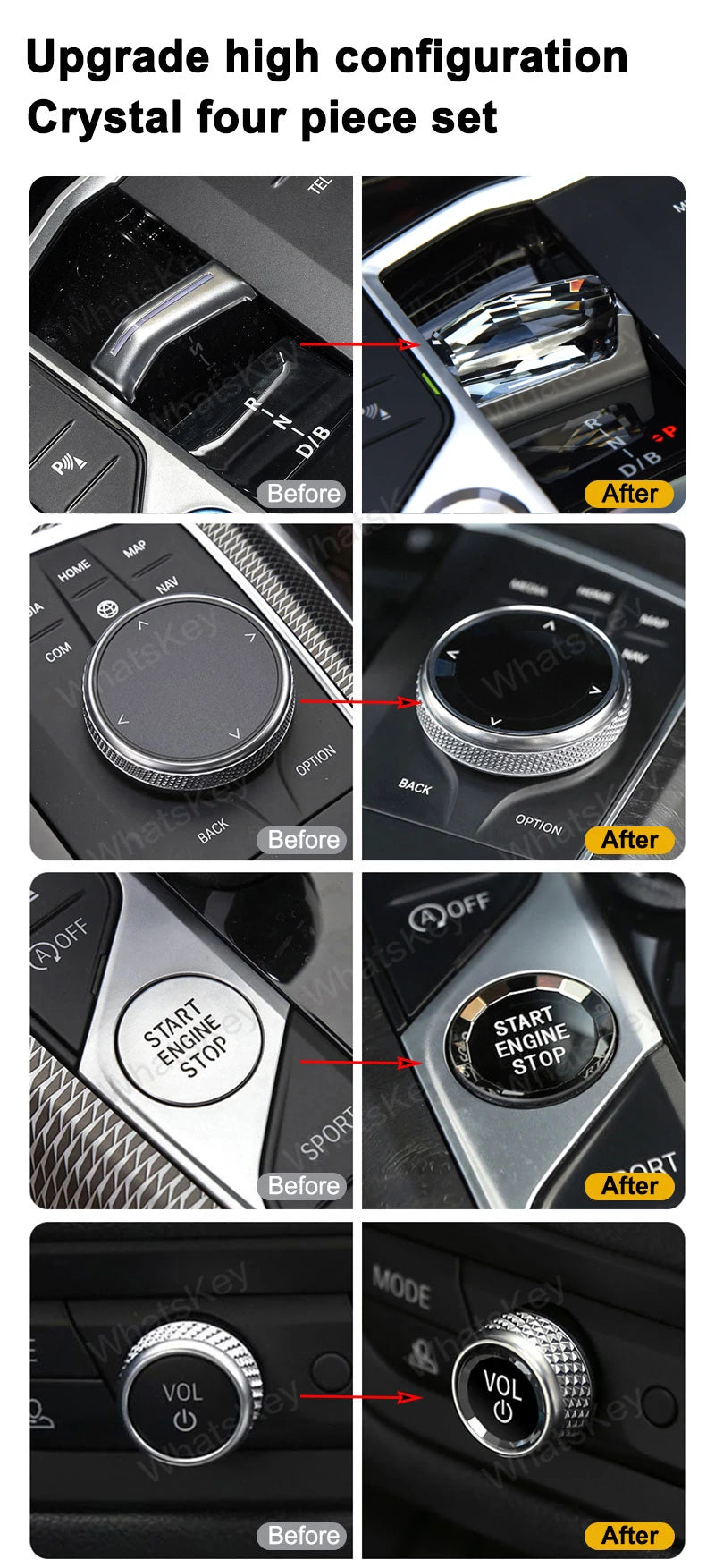 4 Piece Set Crystal Gear Paddle Shifter Knob Metal Base For BMW G20 G21 G22 G23 G26 G28 IX3 G08 X5 G05 X6 G06 X7 G07 2023 2024