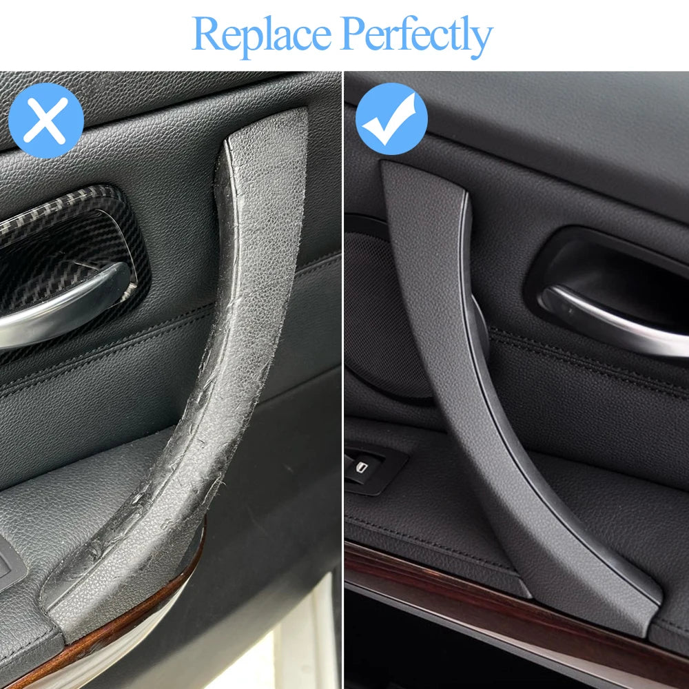 Black Left Right Inner Door Pull Handle Kit Panel Pull Cover Trim For BMW 3 Series E90 E91 E92 2004-2012 316 318 320 325 328i