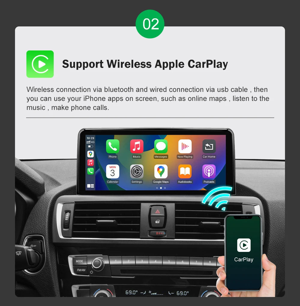 AUTOTOP 10.25" Linux Screen Wireless Carplay for BMW F30 F31 F32 F33 F34 F35 F20 F21 F22 NBT Retrofit Android Auto Multimedia BT
