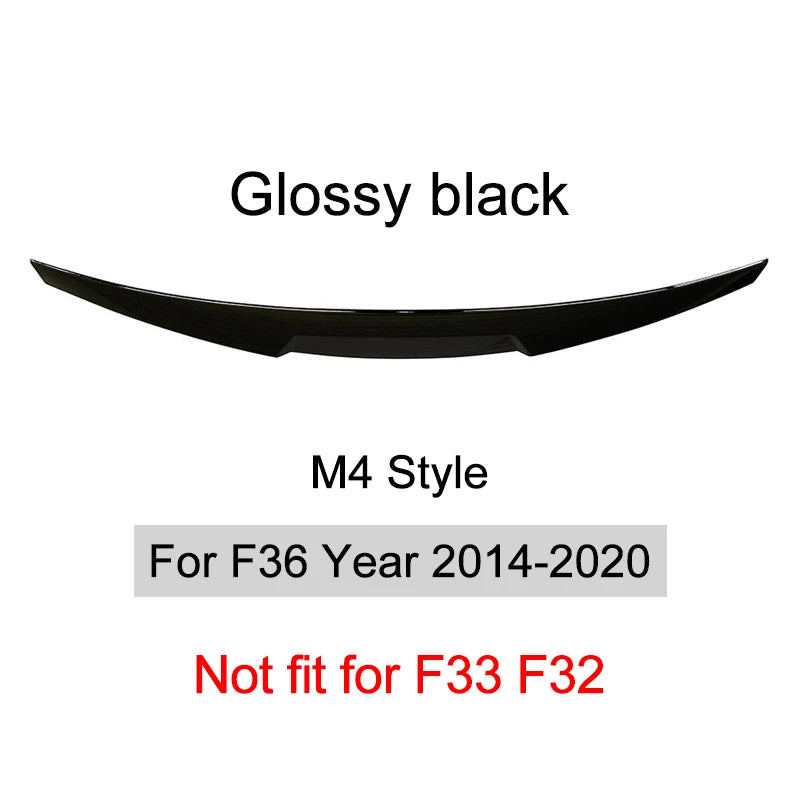 For BMW 4 Series F32 F33 F36 2014-2020 Carbon Fiber Rear Bumper Lip Trunk Spoiler  MP M4 PSM Style Wing Tail Kit Gloss Black