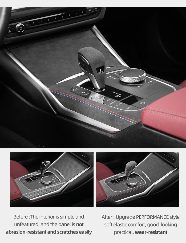 For BMW G20 G23 G28 G42 i3 Made of Alcantara Center Gear Shift Panel Trim Cover M Performance Sticker Car Interior Accessories