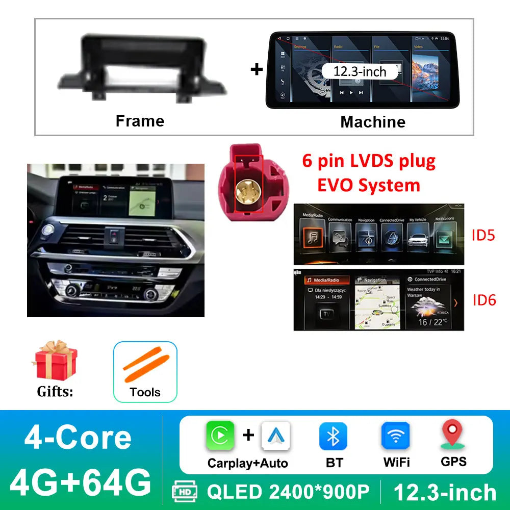 Navi GPS Android 16 for BMW X3 G01 X4 G02 2018 - 2022 EVO System Wireless Carplay Car Radio Multimedia Player BT WiFi DSP Stereo
