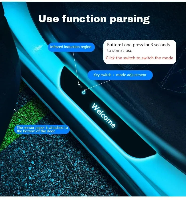 2/4pcs Car Customized Door Illuminated Sill Light Logo Projector Lamp USB Power Moving LED Welcome Pedal Scuff Plate Pedal Light