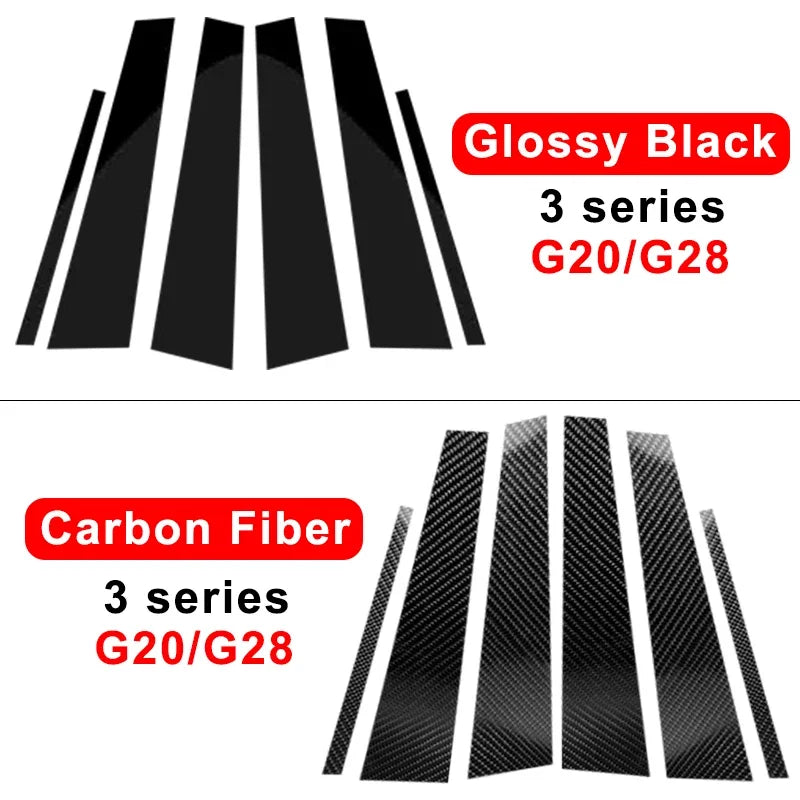 Car Door Window Pillars B-pillar Post Trim Stickers For BMW F30 E46 E90 G20 318i 325i 320i 328i Glossy Carbon Fiber Wrap Films