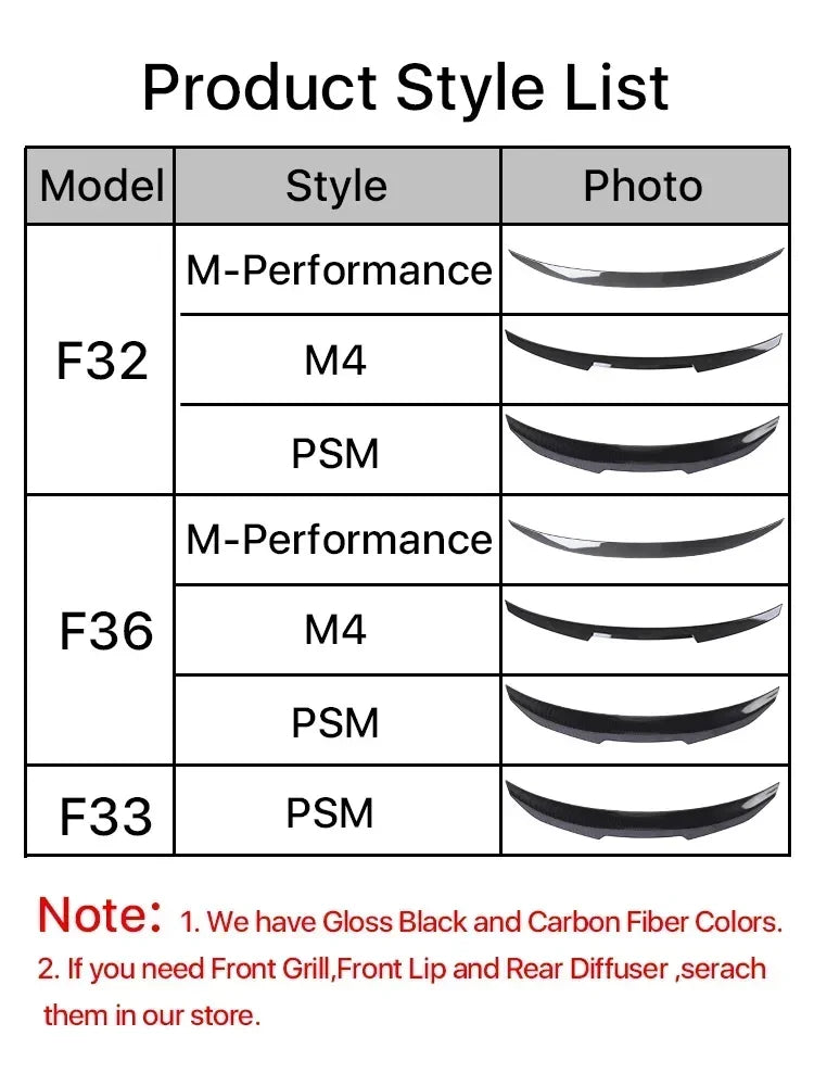 For BMW 4 Series F32 F33 F36 2014-2020 M Performance Spoiler Carbon Fiber Rear Trunk Spoiler M4 PSM Style Wing Auto Accessories