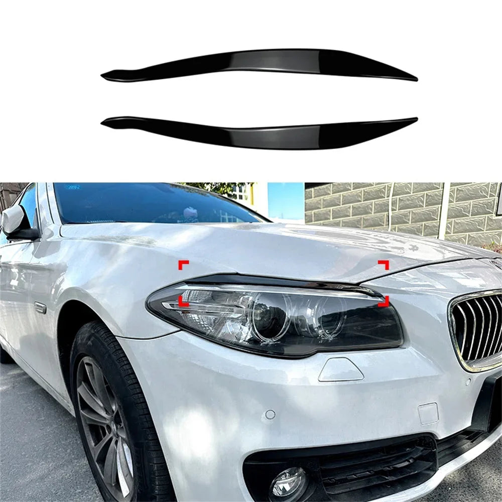 2Pcs ABS Gloss Headlight Evil Eyebrows Eyelids For BMW F10 F11 5 Series 518d 520d 523i 530i 530d 550i M5 2009-2017 3D Stickers