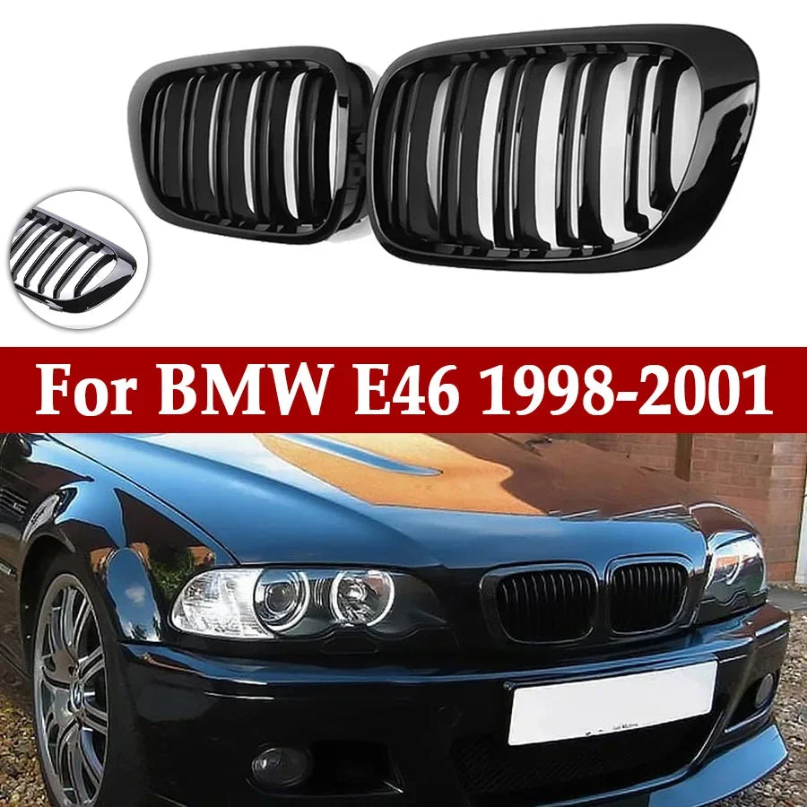 For BMW 3-Series E46 Grill 1998-2001 2/4 Doors Car Front Kidney Grill 318i 320i 325i 330i Gloss Black Racing Grille Accessories