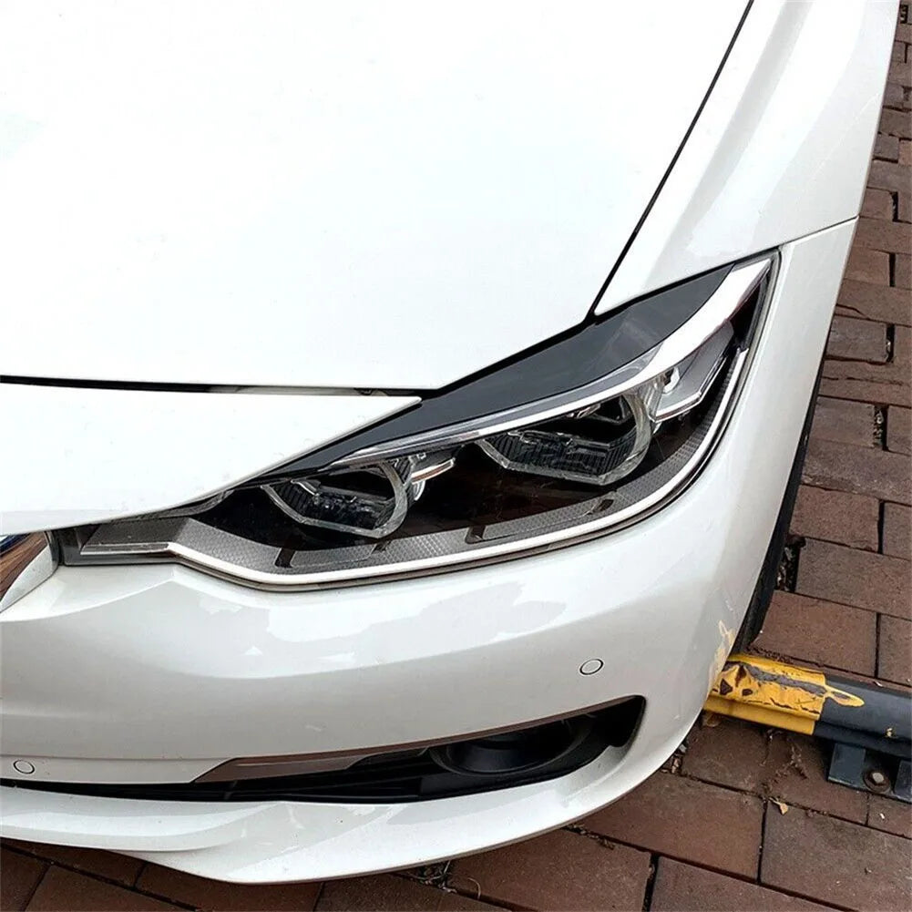 2Pcs Car Headlight Lamp Eyebrows Cover Trim Stickers For BMW 3 Series F30 F35 2013-2018 Gloss Black Car Eyelids Lids ABS Carbon