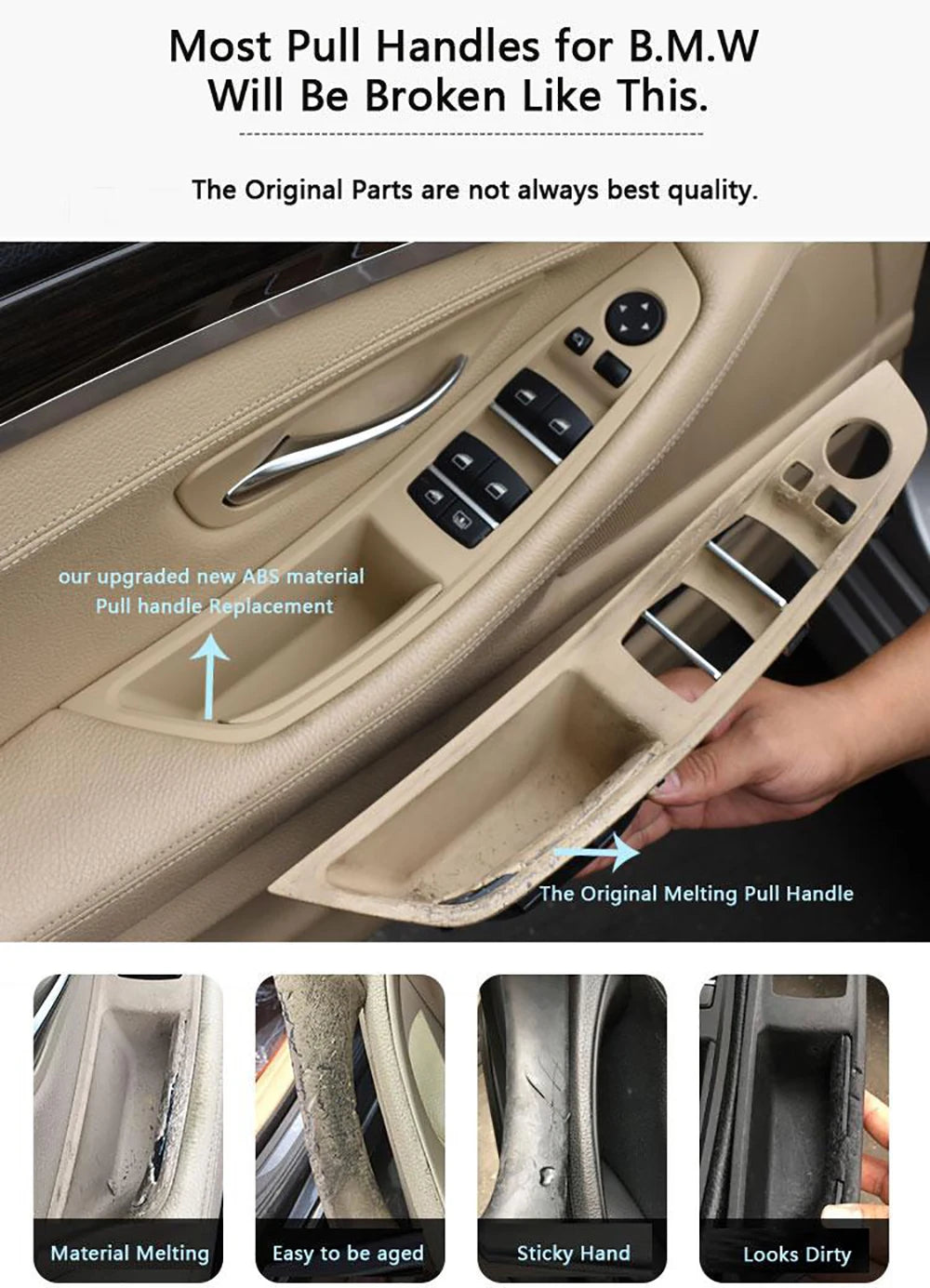 Left Hand Drive LHD Leather Interior Door Pull Handle Assembly Set for BMW 5 Series F10 F11 F18 520 523 525 528 530 535