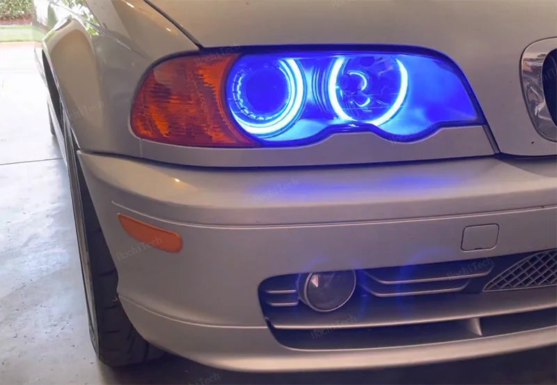 For BMW 3 5 7 Series E46 E39 E38 Colorful RGBW Cotton LED Angel Eyes Revolving Dynamic Light Sequential Flowing with Turn Signal