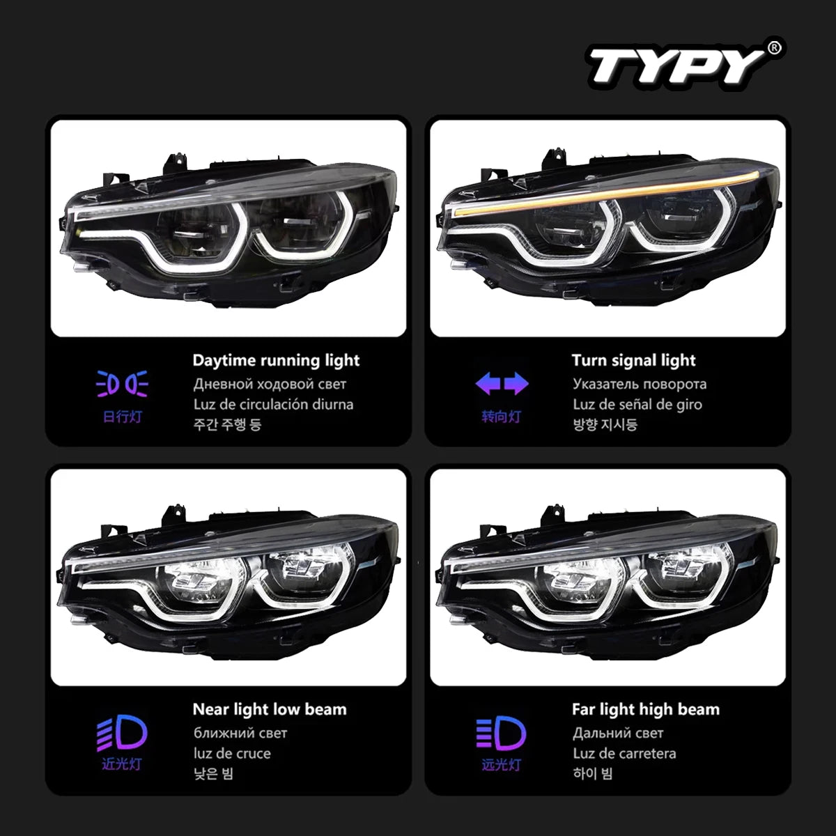 TYPY Head Lamp for BMW F32 F36 M4 F82 LED Headlight 2013-2019 Headlights 425I DRL Turn Signal High Beam Angel Eye Projector Lens