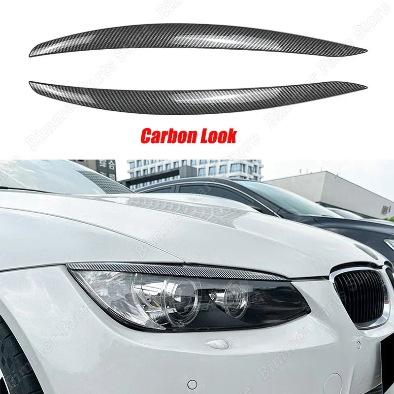 ABS Gloss Black Carbon Look Car Front Headlights Eyebrow Eyelids For BMW 3 Series E90 M3 E92 E93  2008-2012 Pre-LCI 3D Stickers