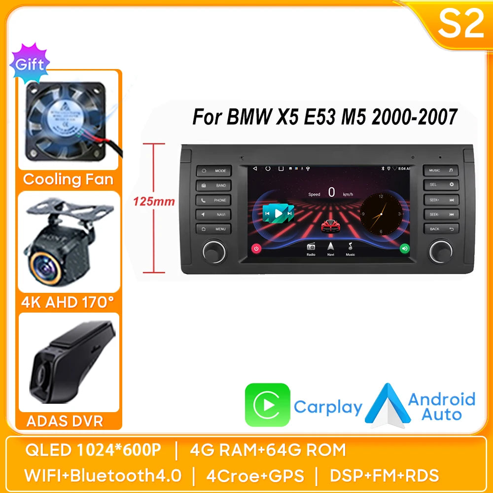 7 inch Android Auto car Radio GPS Navigation For BMW 5 Series E39 X5 E53 M5 1996-2003 Multimedia Player Video 4G WIFI 2din DVD