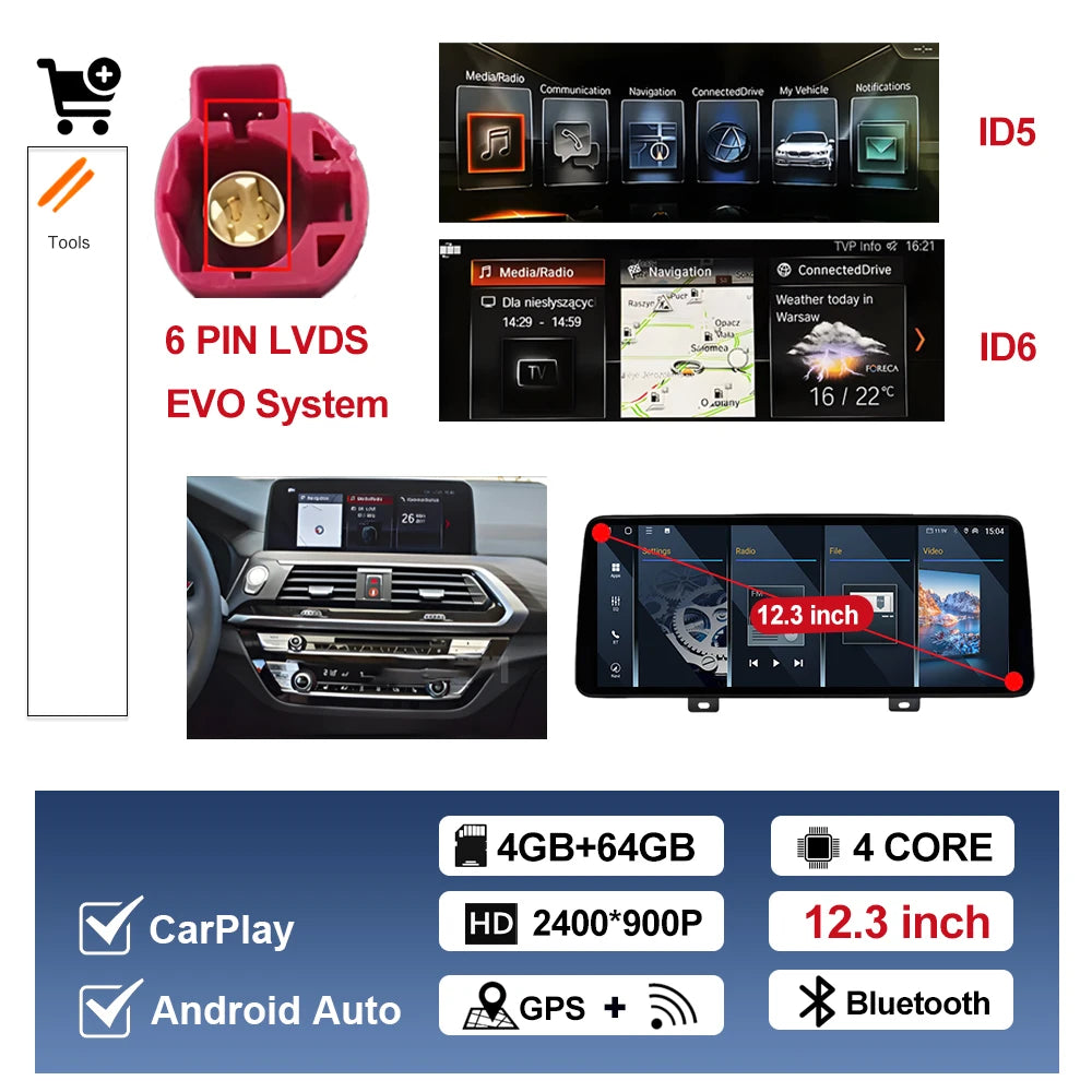 Android OS for BMW X3 G01 X4 G02 2018 - 2020 EVO System Car Radio Video Player Carplay DSP Stereo 12.3 inch Touch Screen 4G WiFi