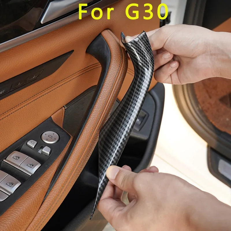 Car Interior Door Panel Grab Handle Covers Carbon Fiber Armrest Protective Trim Car Styling for BMW 5 Series G30 Accessories