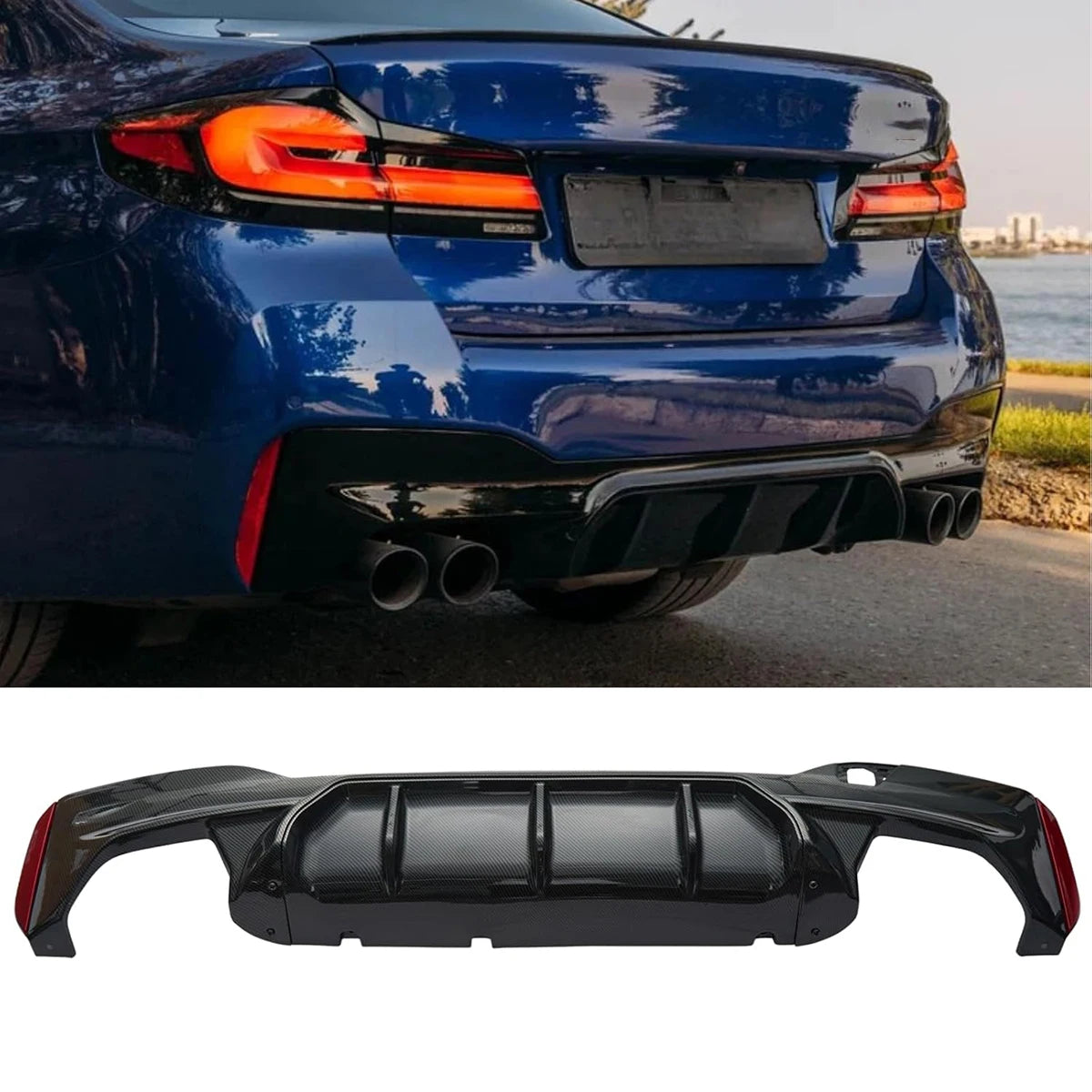 M5-Style Rear Diffuser, Carbon Look, for BMW 5 Series G30 / G31 (2017-2023)
