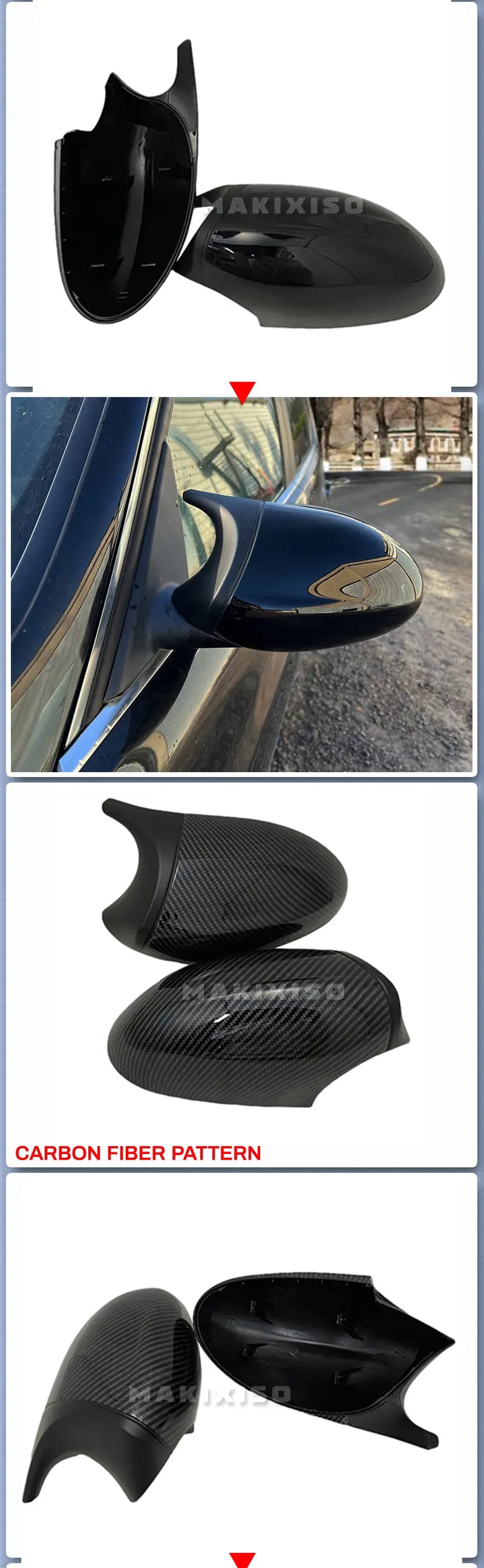 2xMirror Cover E90 Car Side Door Rearview Side Mirror Cover Cap For BMW E90 E91 2005-2007 E92 E93 2006-2009 M3 Style E80 E81 E87