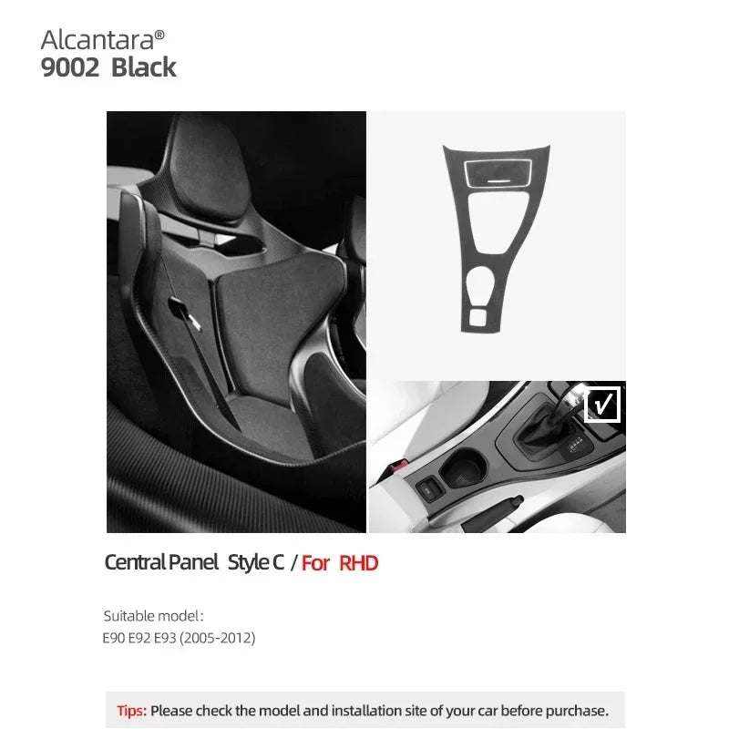Betterhumz For BMW 3 Series E90 E92 E93 Car Interior Trim Made of Alcantara Center Console Gear Shift Panel Cover Accessories