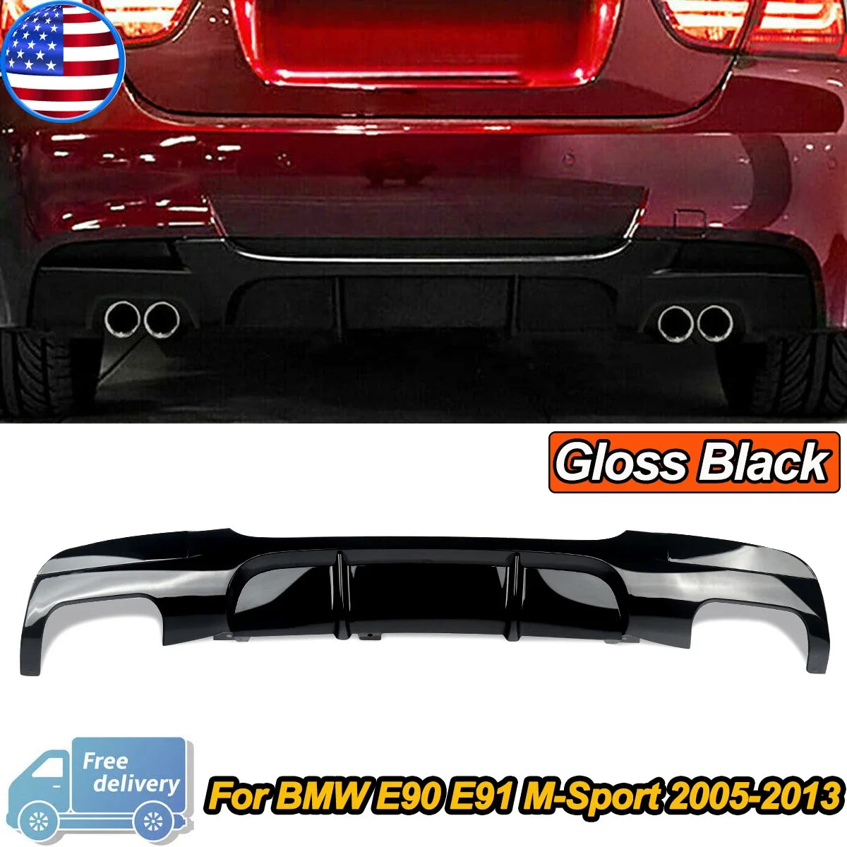 Performance Style for 2005-2013 BMW 3 Series 325i 335i E90 E91 M Sport Rear Bumper Diffuser Lip 2005-2013 Glossy Black Tuning