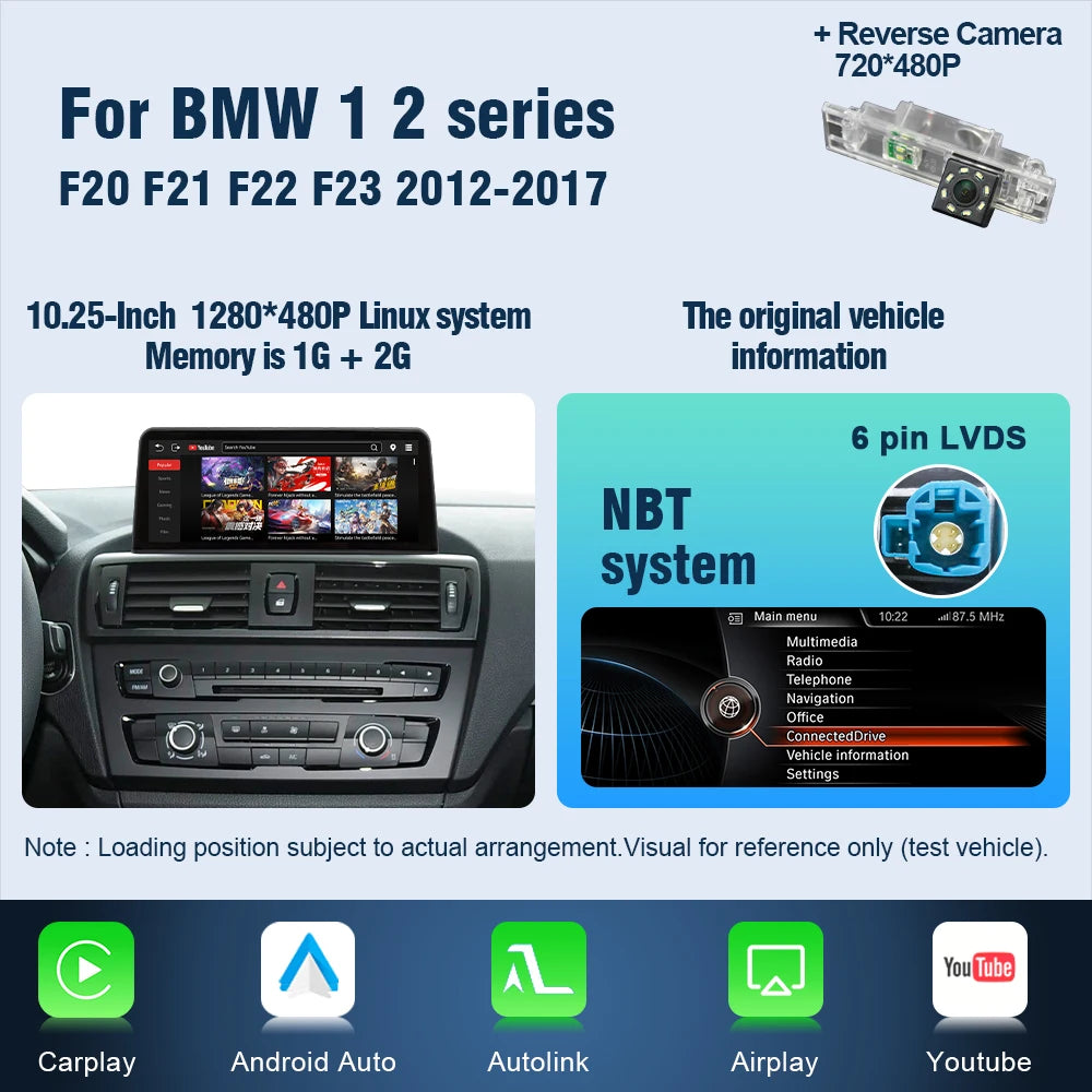 AUTOTOP 10.25" Linux Screen Wireless Carplay for BMW F30 F31 F32 F33 F34 F35 F20 F21 F22 NBT Retrofit Android Auto Multimedia BT