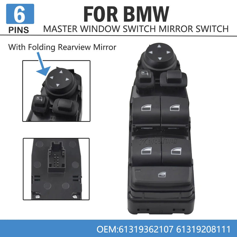 Master window switch with mirror fold button for BMW F20, F30, F10 and F25