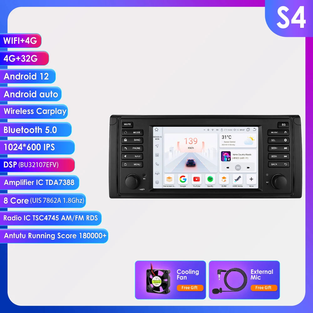 Hizpo Car Intelligent Systems for BMW 5 Series E39 X5 E53 M5 1996-2003 Multimedia 2din Autoradio Android 13 Auto Carplay 7862 4G