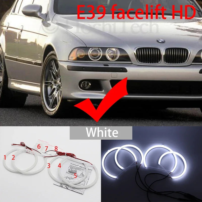 For BMW 5 Series E39 525i 528i 530i 540i White Yellow Dual and White Cotton LED Angel Eyes Kit  Ring DRL Turn Signal Light
